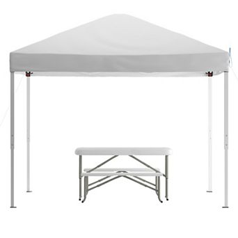 Flash Furniture Pop Up Canopy with Carry Bag and Folding Table with Benches Set