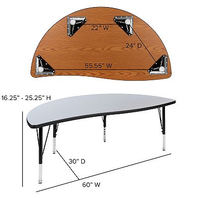 Flash Furniture 60" Half Circle Wave Collaborative Grey Kids Adjustable Height Activity Table