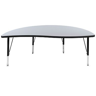 Flash Furniture 60" Half Circle Wave Collaborative Grey Kids Adjustable Height Activity Table