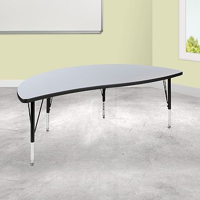 Flash Furniture 60" Half Circle Wave Collaborative Grey Kids Adjustable Height Activity Table