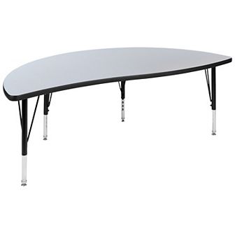 Flash Furniture 60" Half Circle Wave Collaborative Grey Kids Adjustable Height Activity Table