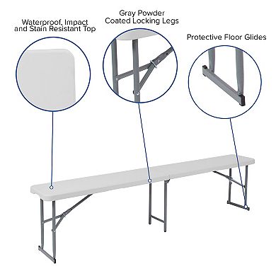 Flash Furniture 10.25"W x 71"L Bi-Fold Granite White Plastic Bench with Carrying Handle
