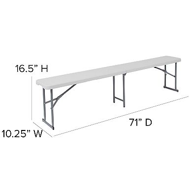 Flash Furniture 10.25"W x 71"L Bi-Fold Granite White Plastic Bench with Carrying Handle