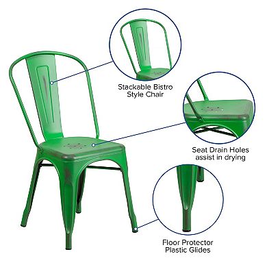 Flash Furniture Distressed Metal Indoor-Outdoor Stackable Chair - Kitchen Furniture