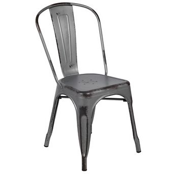 Flash Furniture Distressed Metal Indoor-Outdoor Stackable Chair - Kitchen Furniture