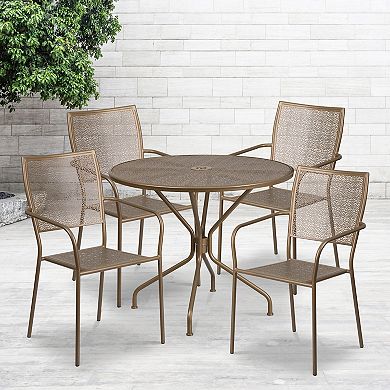 Flash Furniture 35.25'' Round Indoor-Outdoor Steel Patio Table Set with 4 Square Back Chairs