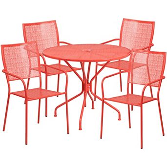 Flash Furniture 35.25'' Round Indoor-Outdoor Steel Patio Table Set with 4 Square Back Chairs