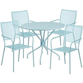 Flash Furniture 35.25'' Round Indoor-Outdoor Steel Patio Table Set with 4 Square Back Chairs