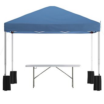 Flash Furniture 10' x 10' Pop Up Canopy Tent and 6 Ft. Bi-Fold Table with Wheeled Case