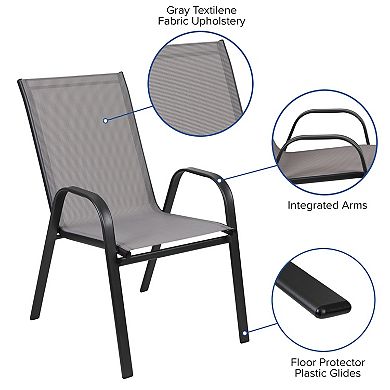 Flash Furniture 7 Piece Patio Dining Set - Glass Table, 6 Flex Stack Chairs