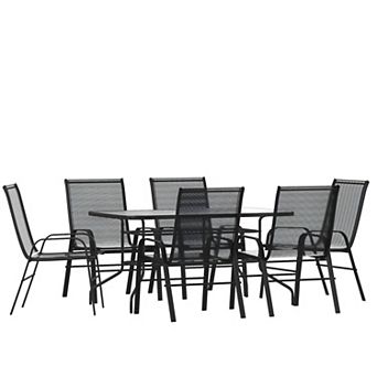 Flash Furniture 7 pc Patio Dining Set - Glass Table, 6 Flex Stack Chairs