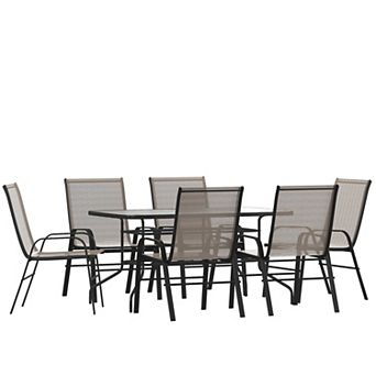 Flash Furniture 7 pc Patio Dining Set - Glass Table, 6 Flex Stack Chairs