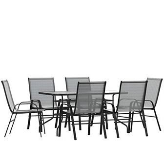 Flash Furniture 7 pc Patio Dining Set - Glass Table, 6 Flex Stack Chairs