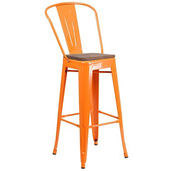 Flash Furniture 30" High Metal Barstool with Back and Wood Seat