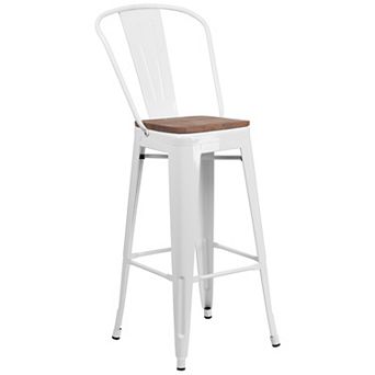Flash Furniture 30" High Metal Barstool with Back and Wood Seat