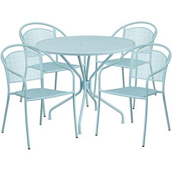 Flash Furniture 35.25'' Round Indoor-Outdoor Steel Patio Table Set with 4 Round Back Chairs