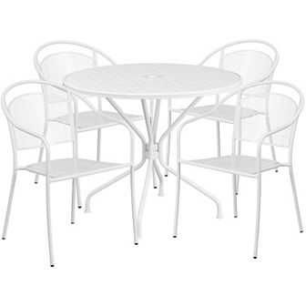 Flash Furniture 35.25'' Round Indoor-Outdoor Steel Patio Table Set with 4 Round Back Chairs