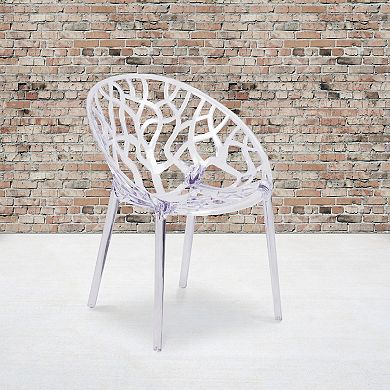 Flash Furniture Transparent Oval Shaped Stacking Side Chair with Artistic Pattern Design