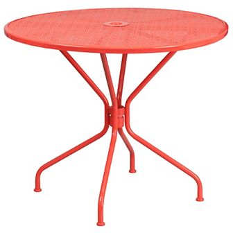 Flash Furniture 35.25" Round Indoor-Outdoor Steel Patio Table-Umbrella Hole-Restaurant Seating