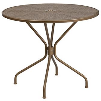Flash Furniture 35.25" Round Indoor-Outdoor Steel Patio Table-Umbrella Hole-Restaurant Seating