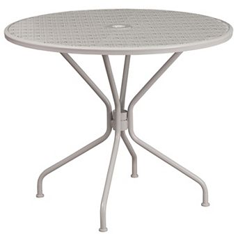 Flash Furniture 35.25" Round Indoor-Outdoor Steel Patio Table-Umbrella Hole-Restaurant Seating
