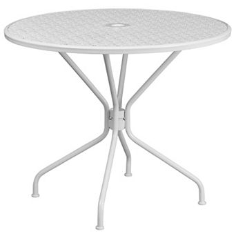 Flash Furniture 35.25" Round Indoor-Outdoor Steel Patio Table-Umbrella Hole-Restaurant Seating