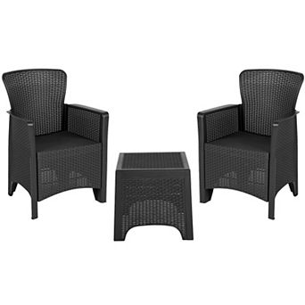 Flash Furniture Faux Rattan Plastic Chair Set with Matching Side Table