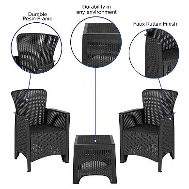 Flash Furniture Faux Rattan Plastic Chair Set with Matching Side Table