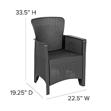 Flash Furniture Faux Rattan Plastic Chair Set with Matching Side Table