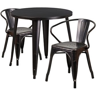 Flash Furniture 30'' Round Metal Indoor-Outdoor Table Set with 2 Arm Chairs