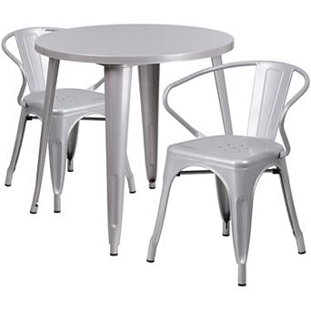 Flash Furniture 30'' Round Metal Indoor-Outdoor Table Set with 2 Arm Chairs
