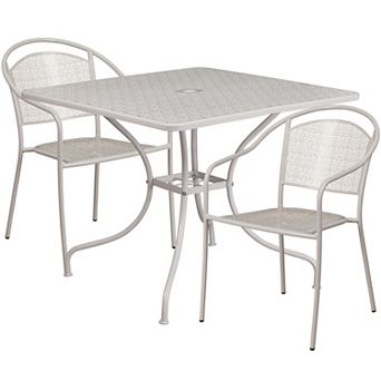 Flash Furniture 35.5'' Square Indoor-Outdoor Steel Patio Table Set with 2 Round Back Chairs