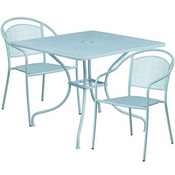 Flash Furniture 35.5'' Square Indoor-Outdoor Steel Patio Table Set with 2 Round Back Chairs