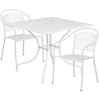 Flash Furniture 35.5'' Square Indoor-Outdoor Steel Patio Table Set with 2 Round Back Chairs