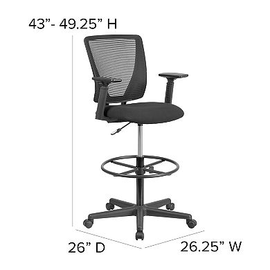 Flash Furniture Mid-Back Mesh Drafting Chair w/ Fabric Seat, Adjustable Foot Ring and Arms