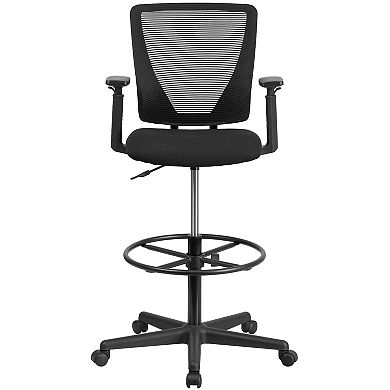 Flash Furniture Mid-Back Mesh Drafting Chair w/ Fabric Seat, Adjustable Foot Ring and Arms