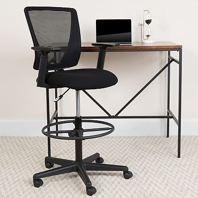 Flash Furniture Mid-Back Mesh Drafting Chair w/ Fabric Seat, Adjustable Foot Ring and Arms
