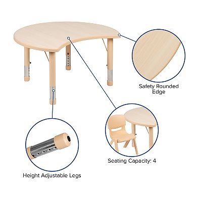 Flash Furniture 25.125"W x 35.5"L Crescent Plastic Adjustable Activity Table-Seats 4