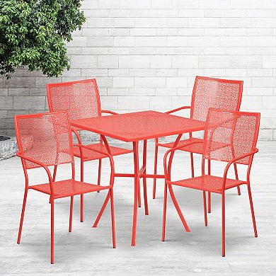 Flash Furniture 28'' Square Indoor-Outdoor Steel Patio Table Set with 4 Square Back Chairs