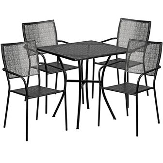 Flash Furniture 28'' Square Indoor-Outdoor Steel Patio Table Set with 4 Square Back Chairs