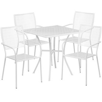 Flash Furniture 28'' Square Indoor-Outdoor Steel Patio Table Set with 4 Square Back Chairs