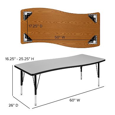 Flash Furniture 26"W x 60"L Rectangular Wave Collaborative Grey Kids Adjustable Activity Table