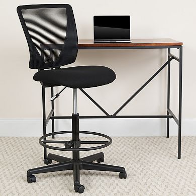 Flash Furniture Mid-Back Mesh Drafting Chair with Fabric Seat and Adjustable Foot Ring