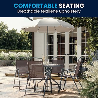 Flash Furniture Nantucket 6 Piece Patio Garden Set with Table, Umbrella and 4 Folding Chairs
