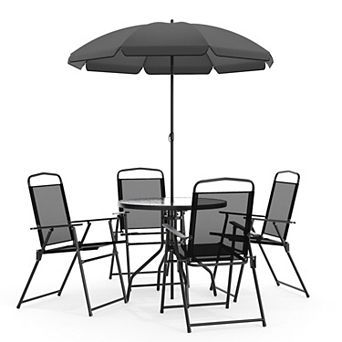 Flash Furniture Nantucket 6 pc Patio Garden Set with Table, Umbrella and 4 Folding Chairs