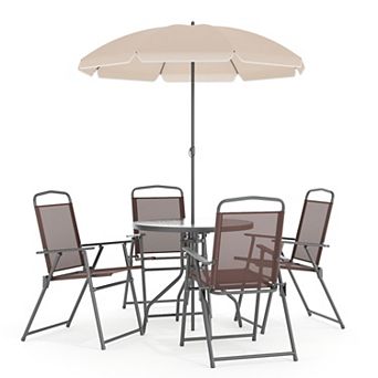 Flash Furniture Nantucket 6 pc Patio Garden Set with Table, Umbrella and 4 Folding Chairs