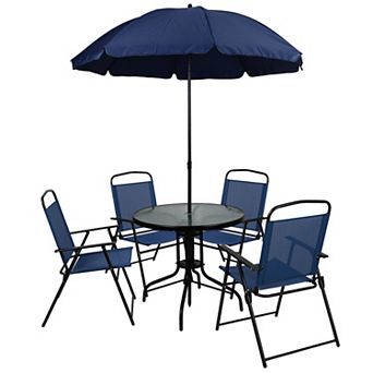 Flash Furniture Nantucket 6 pc Patio Garden Set with Table, Umbrella and 4 Folding Chairs
