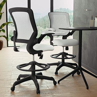 Flash Furniture Mid-Back Mesh Ergonomic Drafting Chair with Foot Ring and Flip-Up Arms