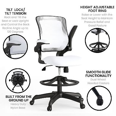 Flash Furniture Mid-Back Mesh Ergonomic Drafting Chair with Foot Ring and Flip-Up Arms
