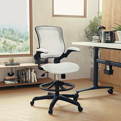 Flash Furniture Mid-Back Mesh Ergonomic Drafting Chair with Foot Ring and Flip-Up Arms